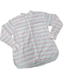 Orvis 100% Cotton Striped Button Front Shirt Band Collar Size Large